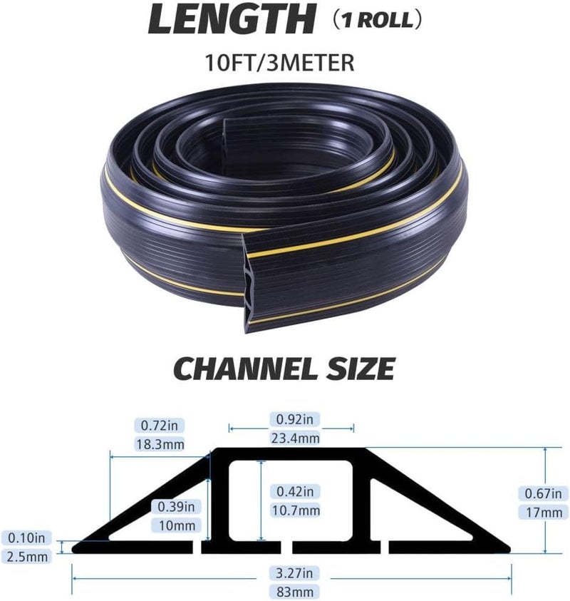vilmon 10FT Floor Cord Cover, Heavy Duty PVC Floor Cable Cover,Wire Cover to Protect Wire Prevent Cable Trips for Home Office,Cavity Size 0.94" by0.4 - Image 2
